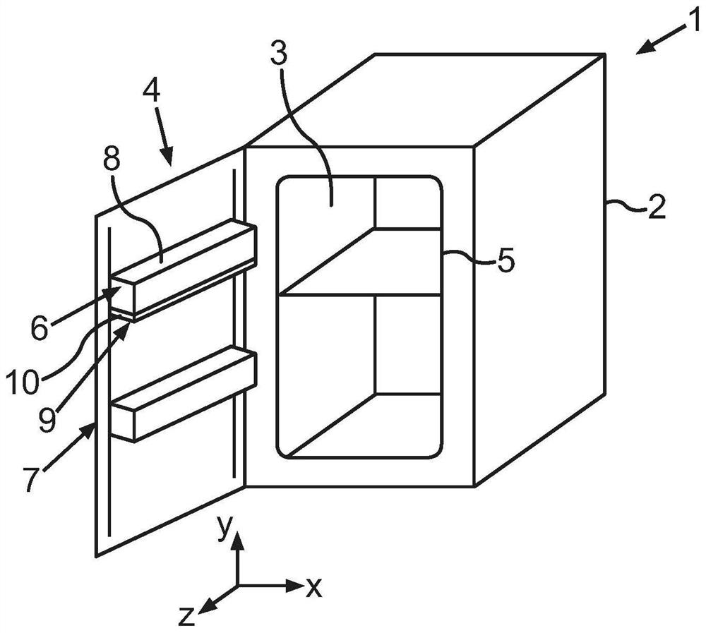 Components of domestic refrigeration appliances with hanging slots capable of changing slot width for hanging units for storage containers