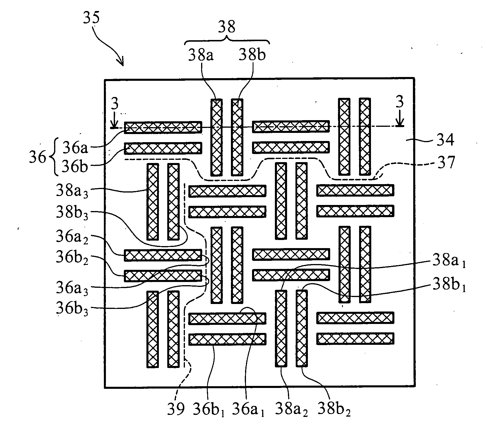 Via layout with via groups placed in interlocked arrangement