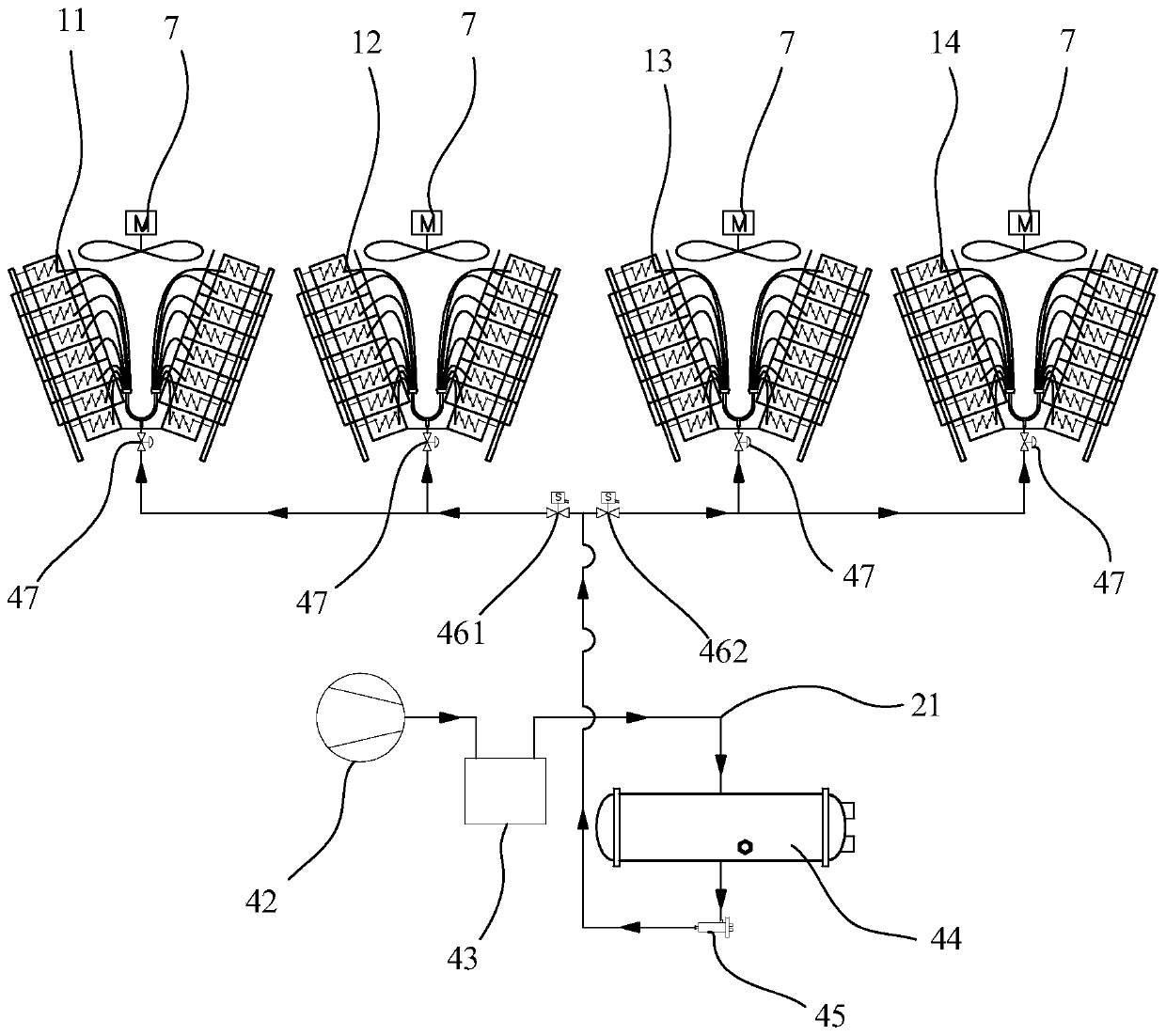 Distributed defrosting heat pump system