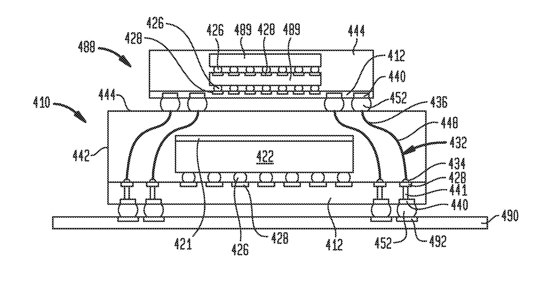 Method for package-on-package assembly with wire bonds to encapsulation surface