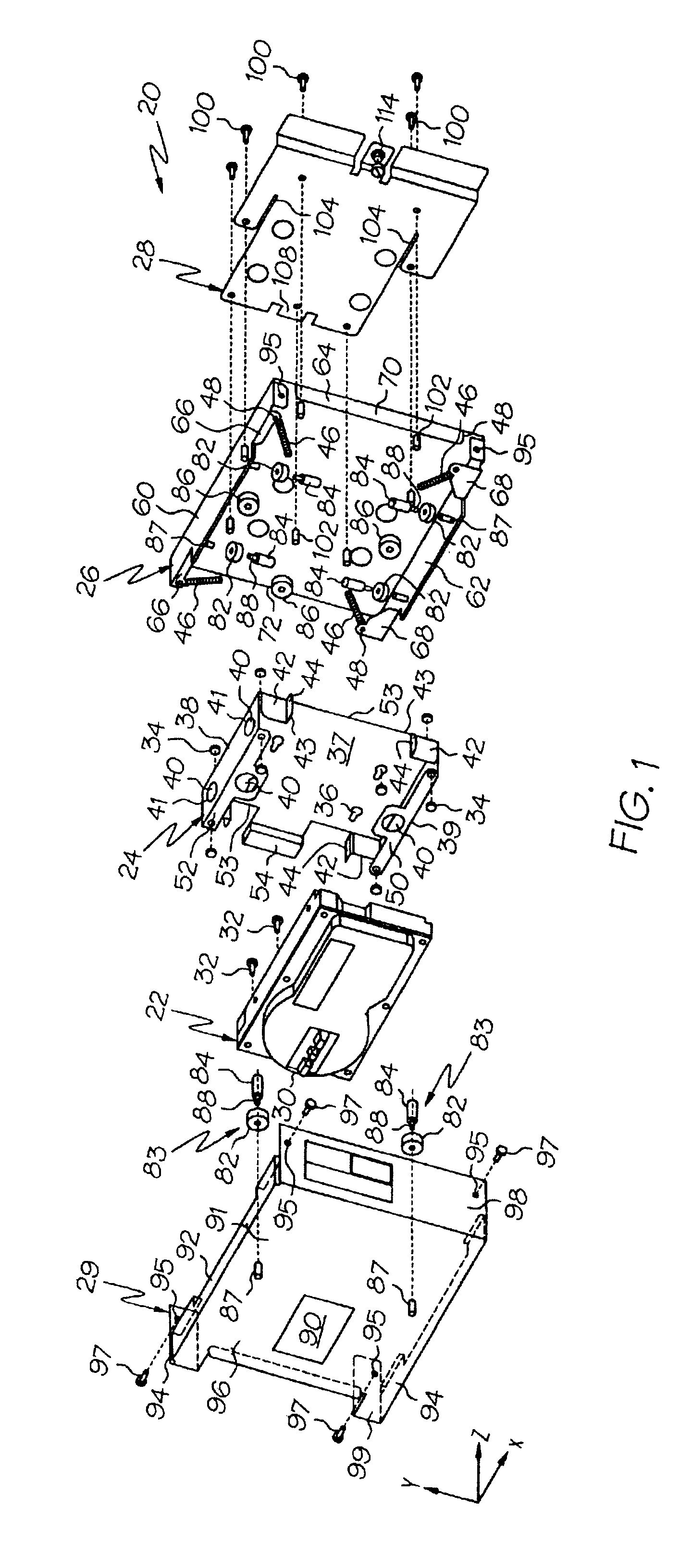 Disk drive mounting system for absorbing shock and vibration in a machining environment