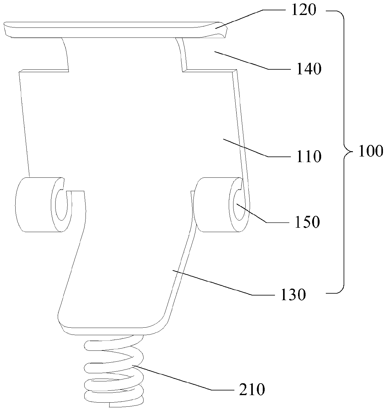 Spring piece component, automatic mounting and demounting connecting structure and touch all-in-one machine