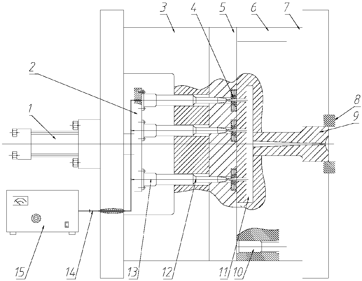 Thermosetting plastic ultrasonic molding forming mold-closing device