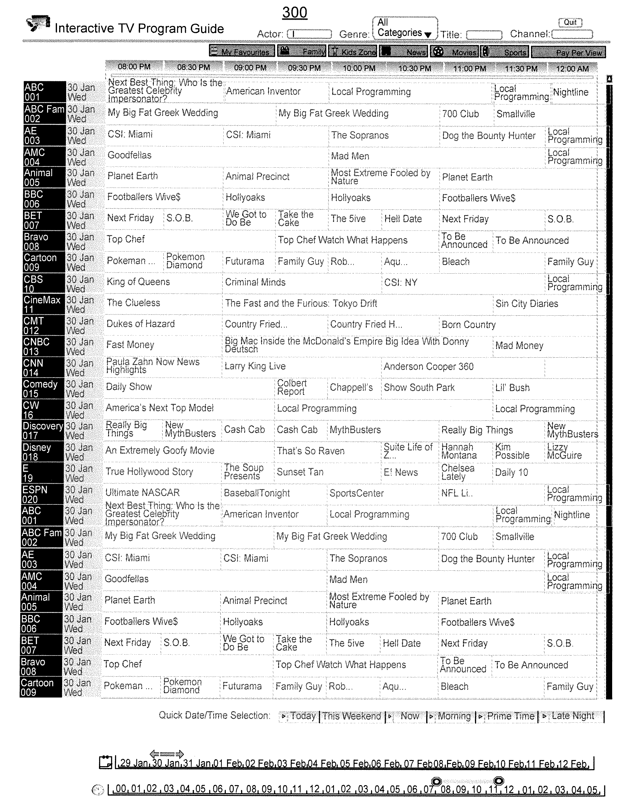 System and method for providing an interactive program guide having date and time toolbars