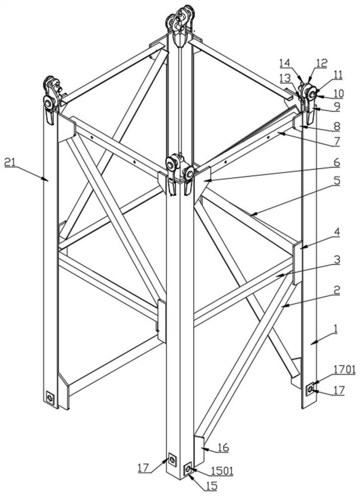 Tower crane standard section and connecting device