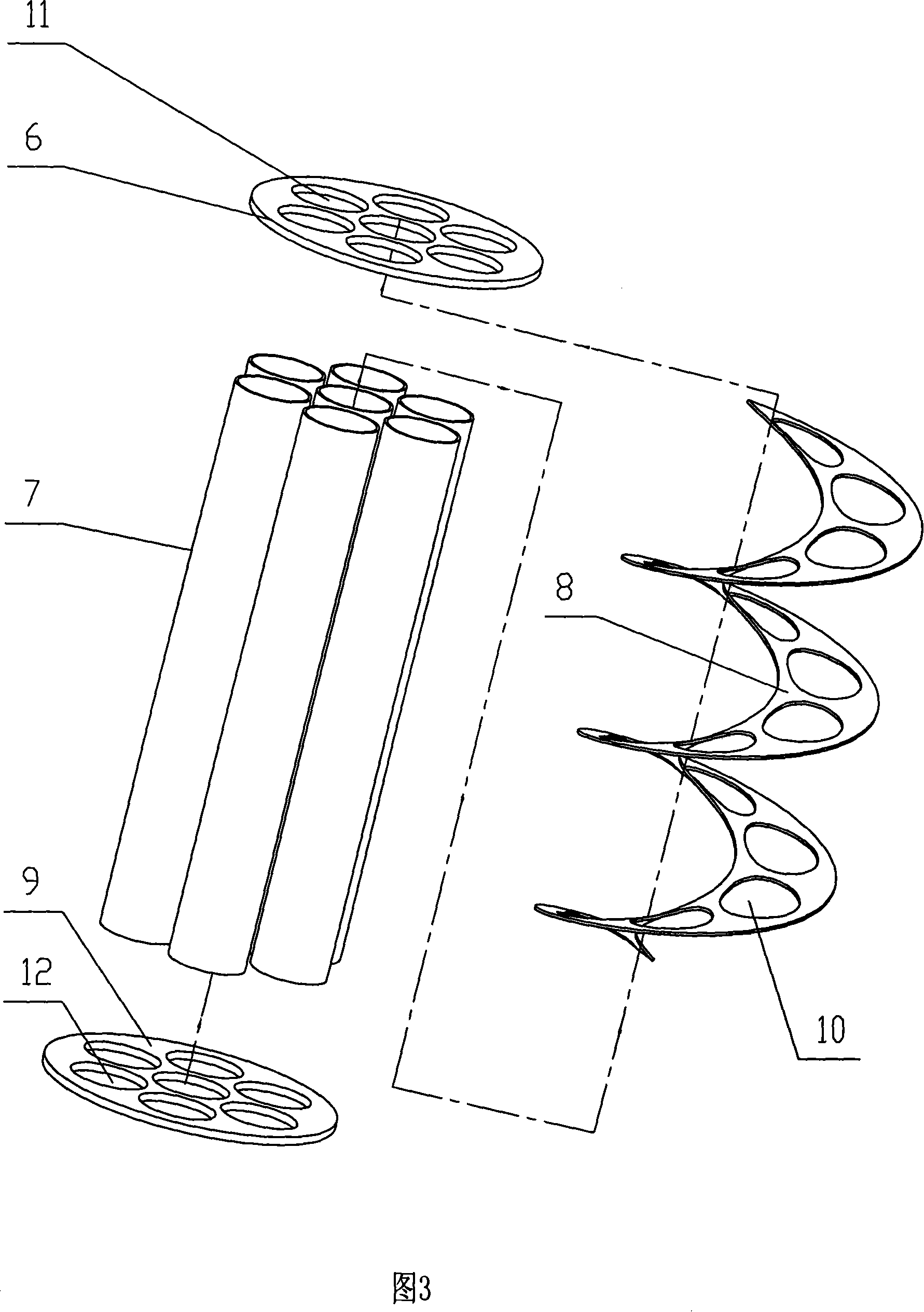 Pipe shell type heat exchanger and baffle