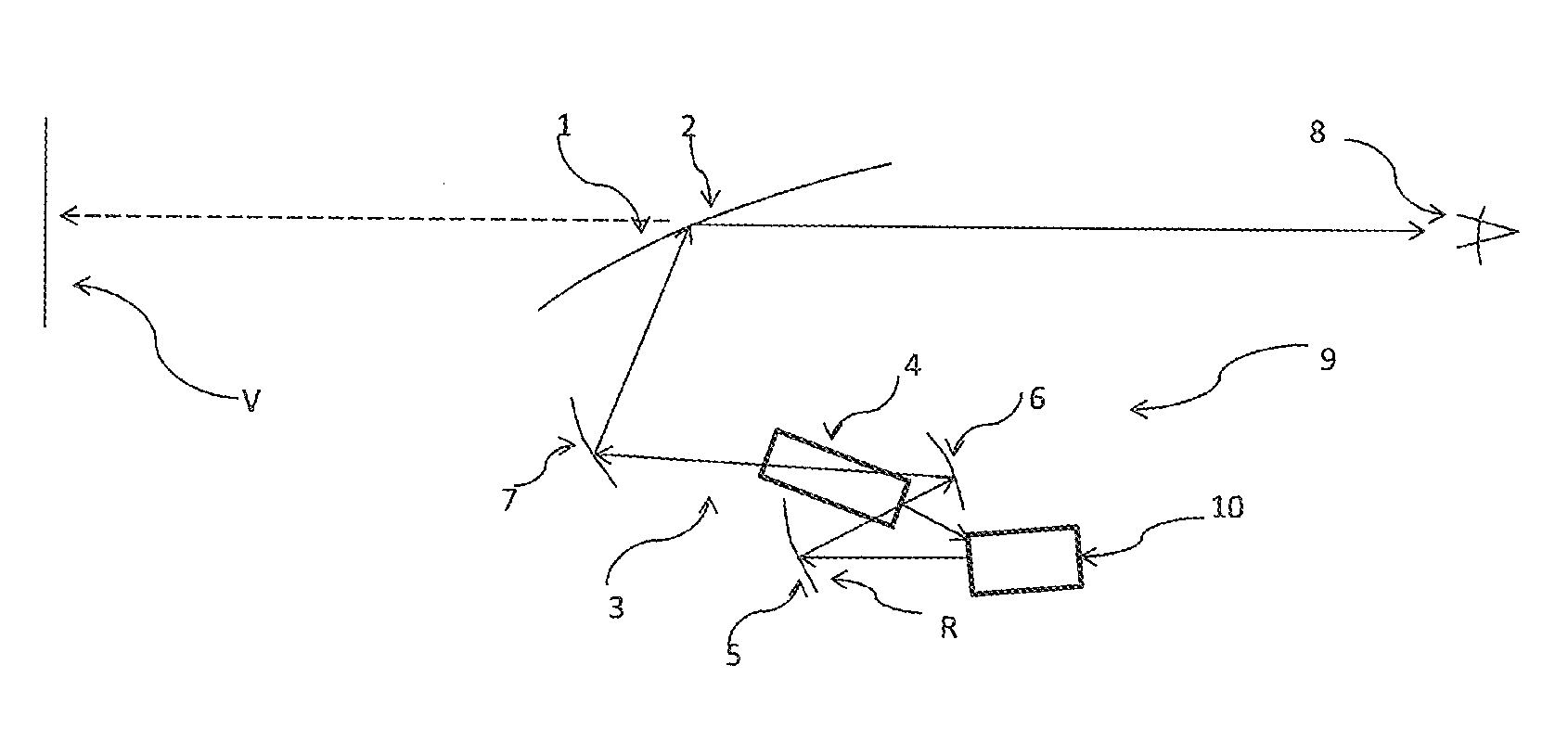 Device for projecting an image into a display area, having a screen for displaying an intermediate image