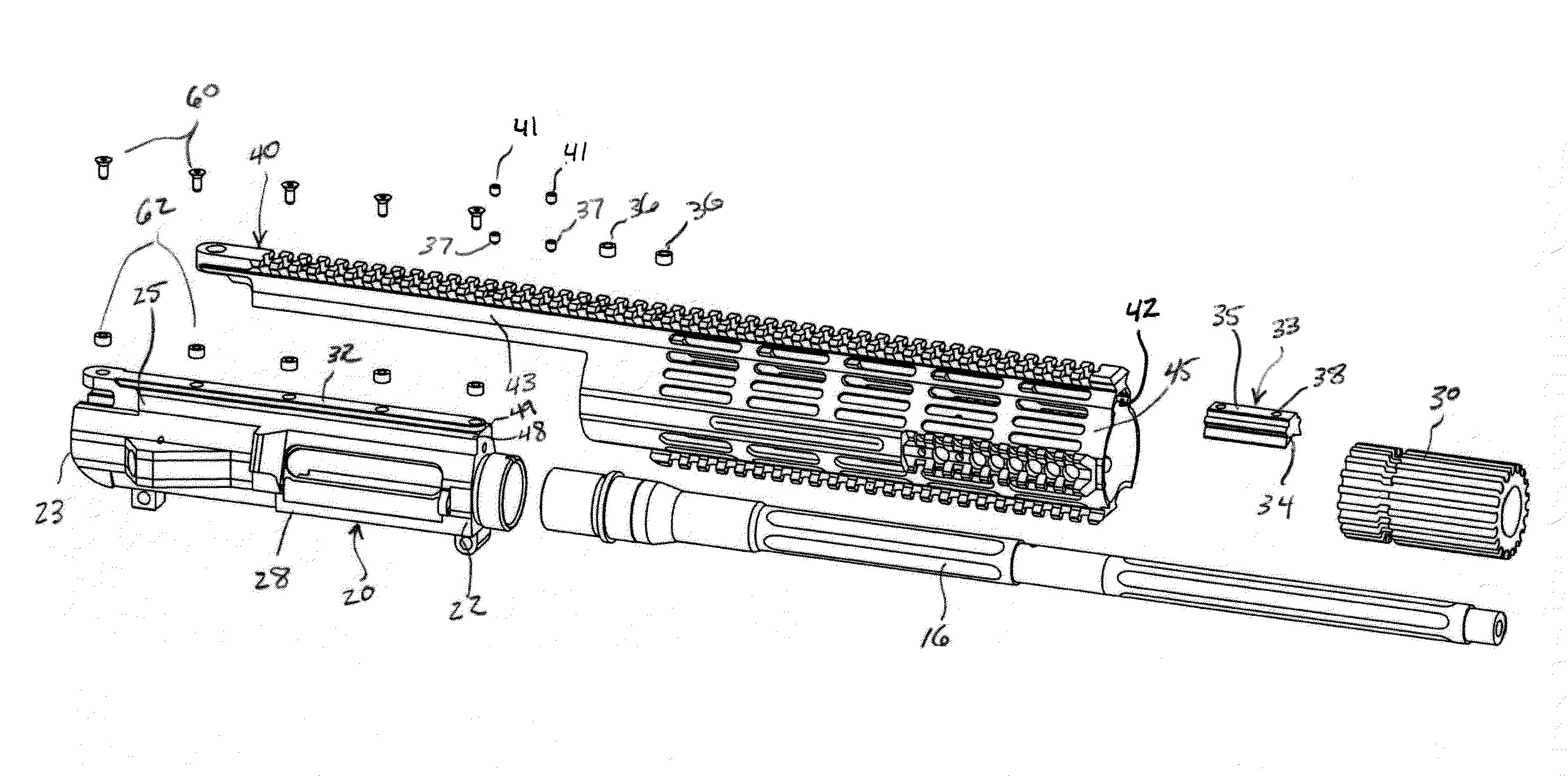 Two piece upper reciever for firearms