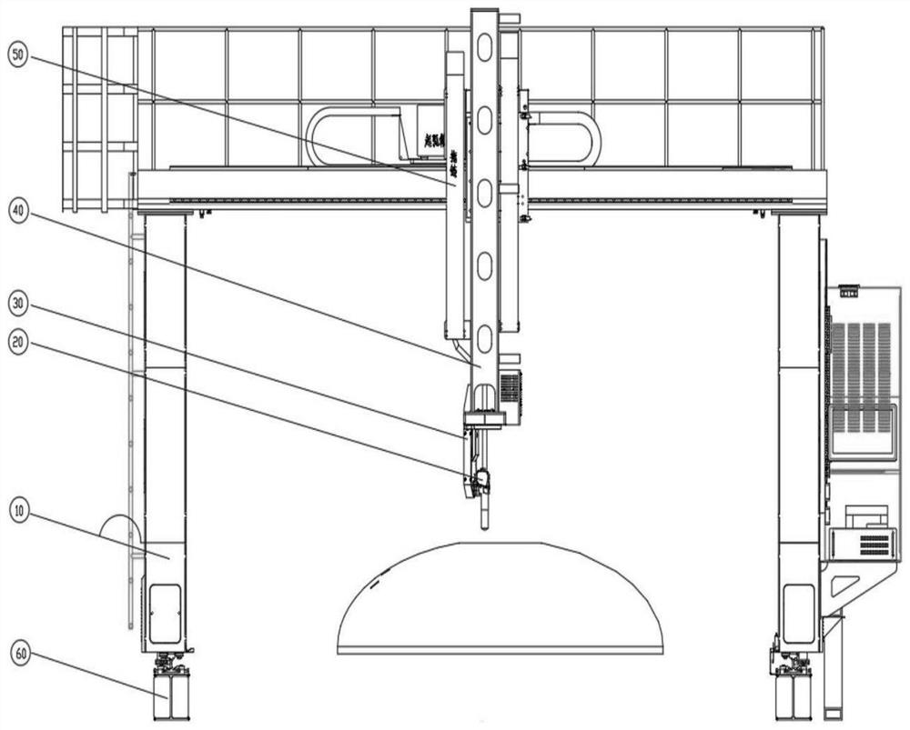 Five-axis linkage gantry type numerical control cutting system for full-automatic tapping of end socket