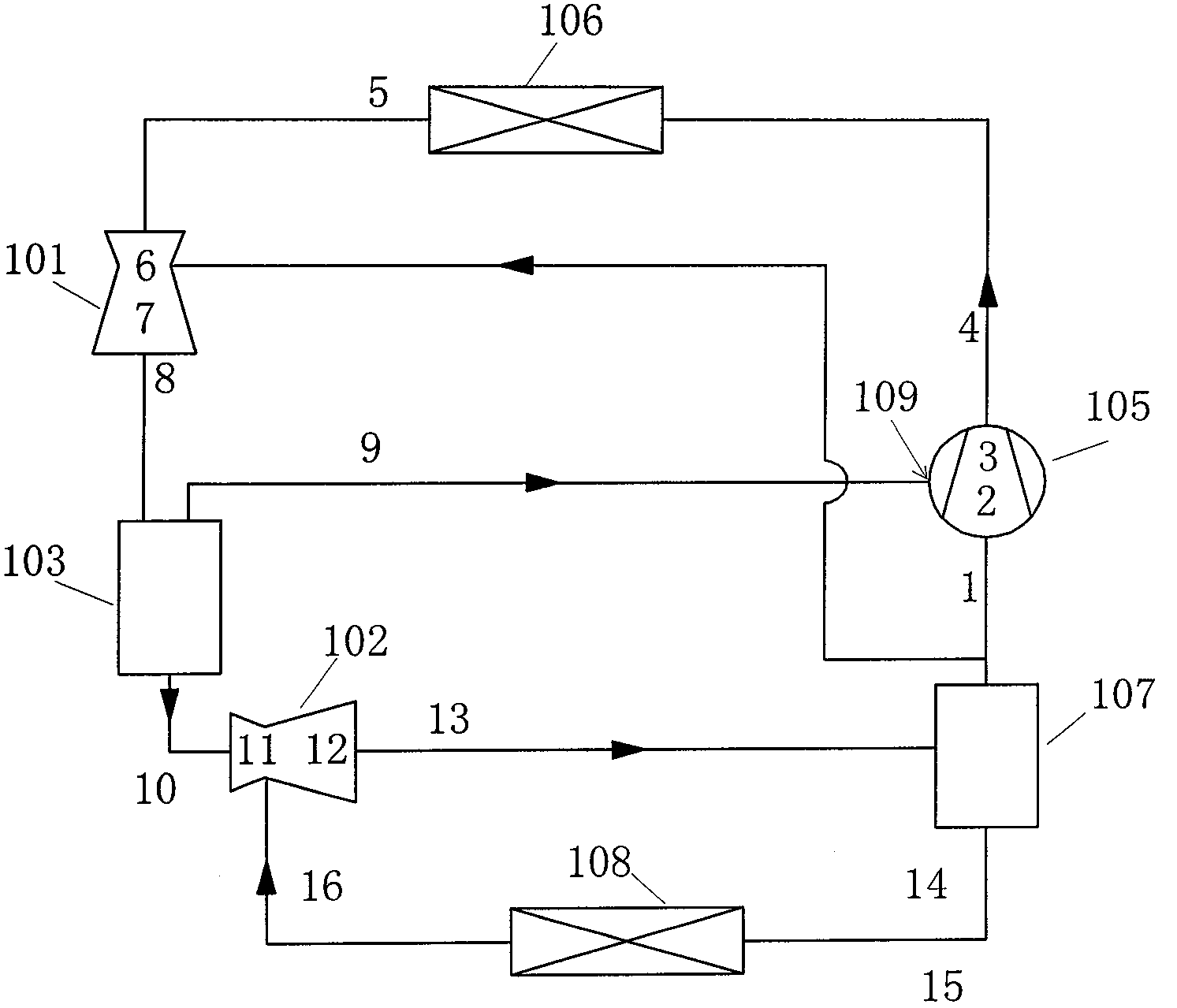 Ejector throttling air supply system and heat pump or refrigeration system air supply method