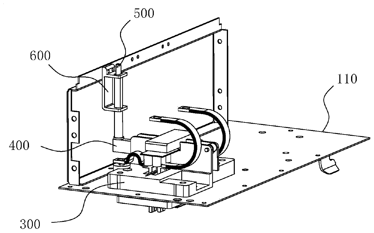 Plug-in box pin pressing and interlocking device