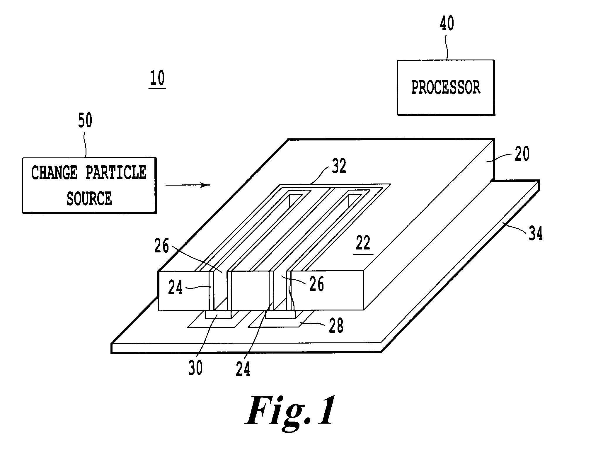 Faraday cup array integrated with a readout IC and method for manufacture thereof