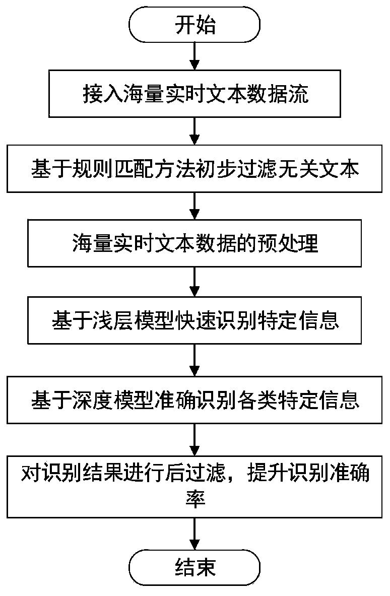 Real-time text data flow specific information identification method and system