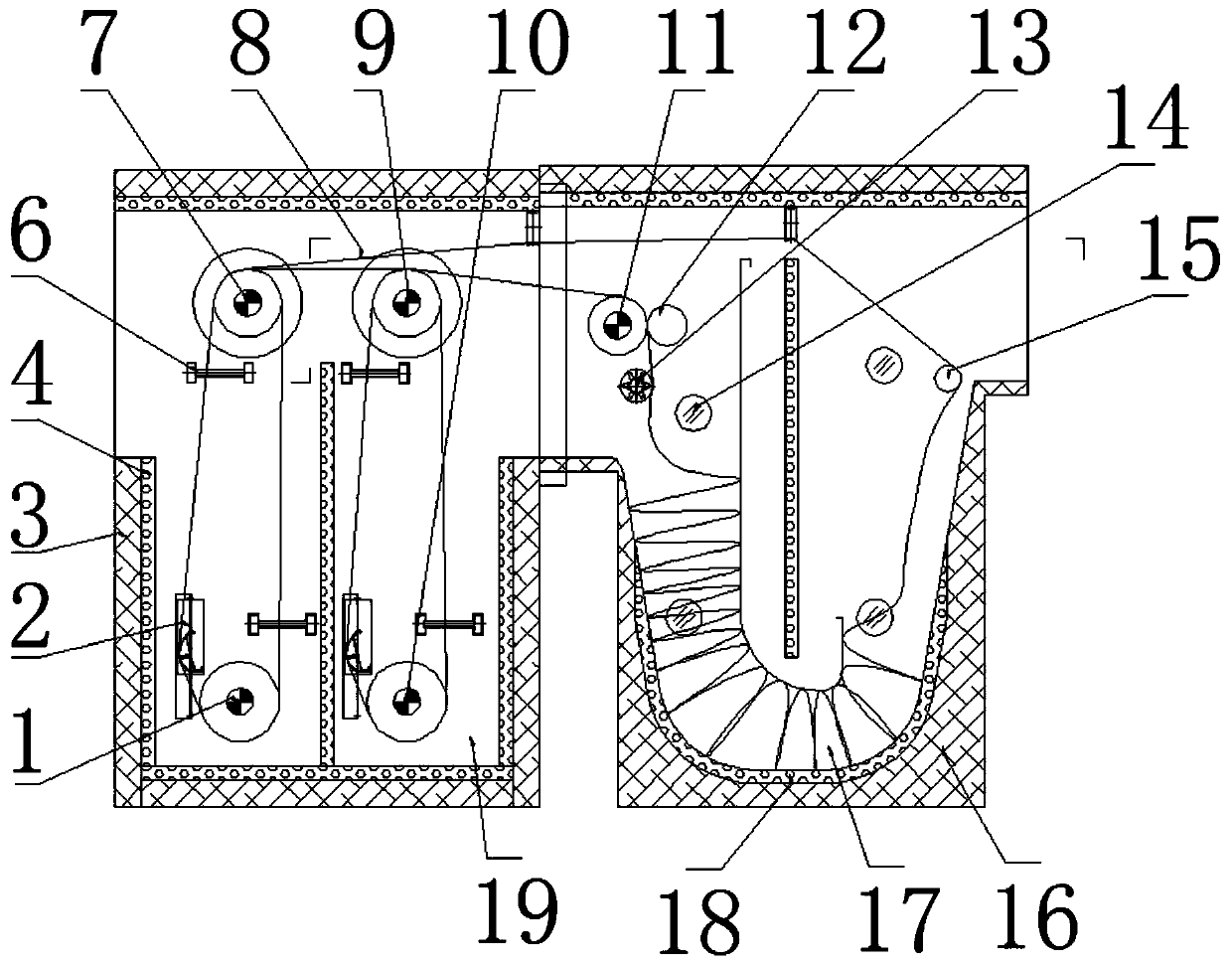 Continuous rope type scouring and bleaching steaming box for chemical and blended fabrics