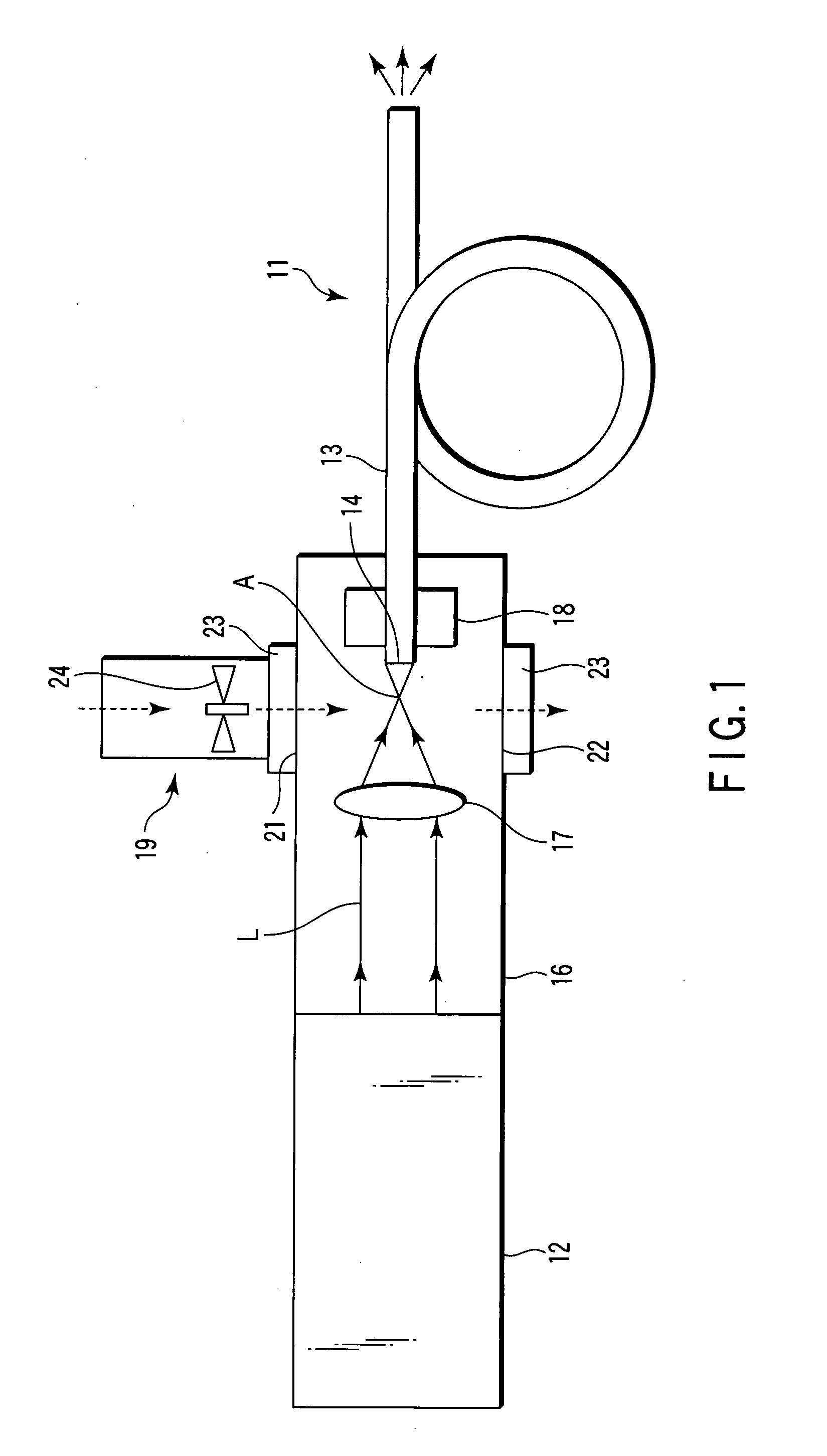 Laser beam injecting optical device for optical fiber