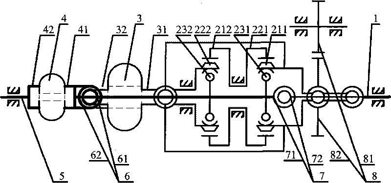 Complex type planet arc cone type stepless speed changing and starting device