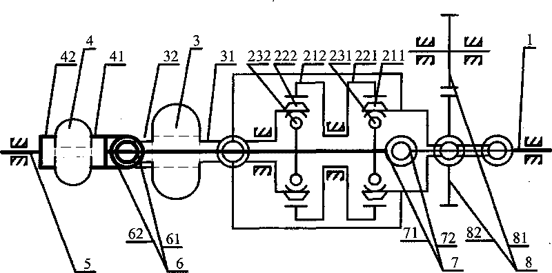 Complex type planet arc cone type stepless speed changing and starting device