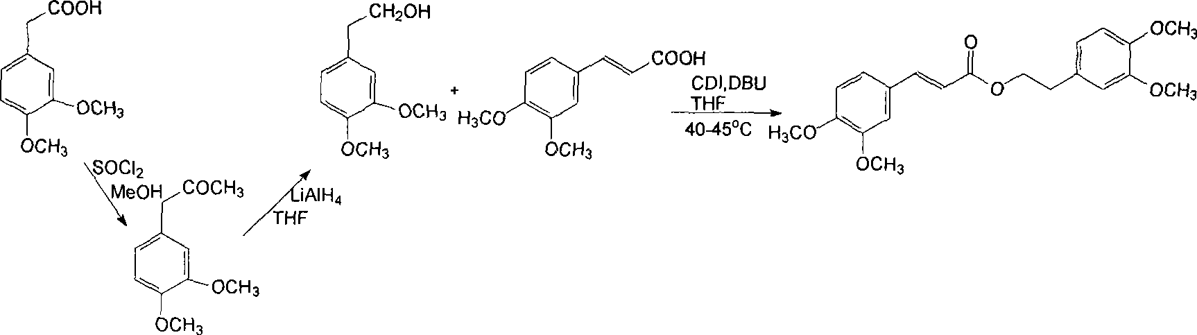 Preparation of 3-(3,4-dihydroxyphenyl)-acrylic acid 2-(3,4-dihydroxyphenyl)-ethyl ester and derivative phenyl acrylic acid phenyl alkyl ester compound