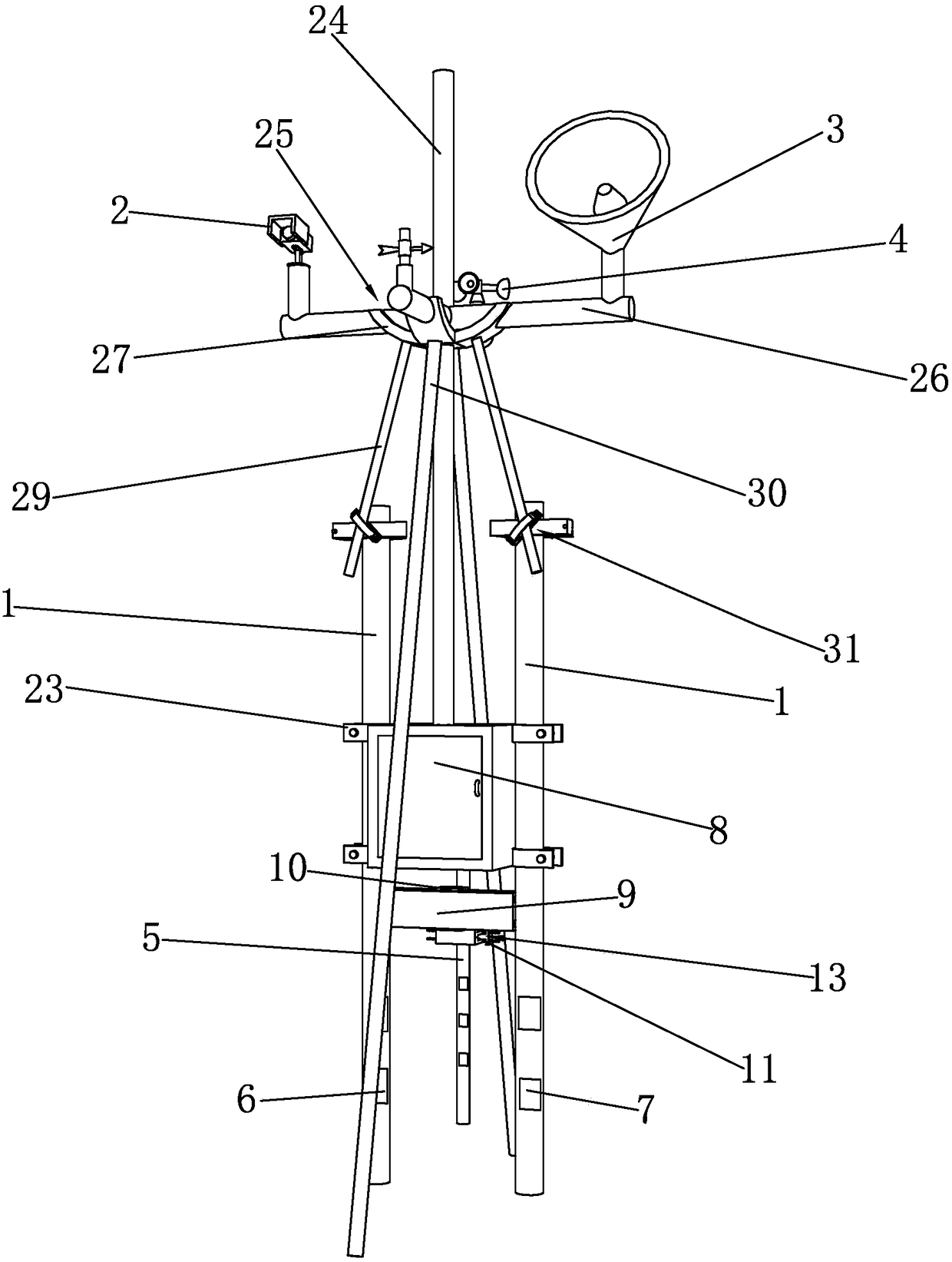 Three-dimensional early warning monitoring device for flood prevention