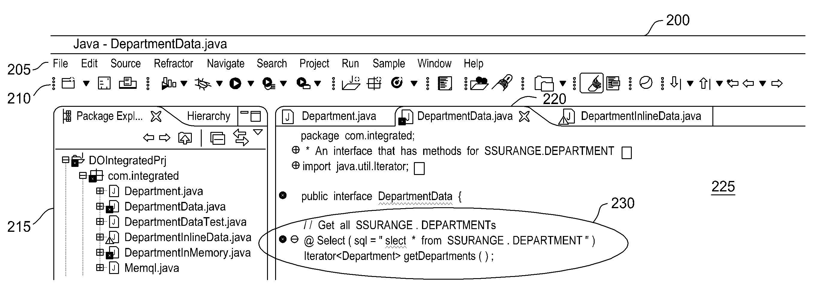 Processing database queries embedded in application source code from within integrated development environment tool