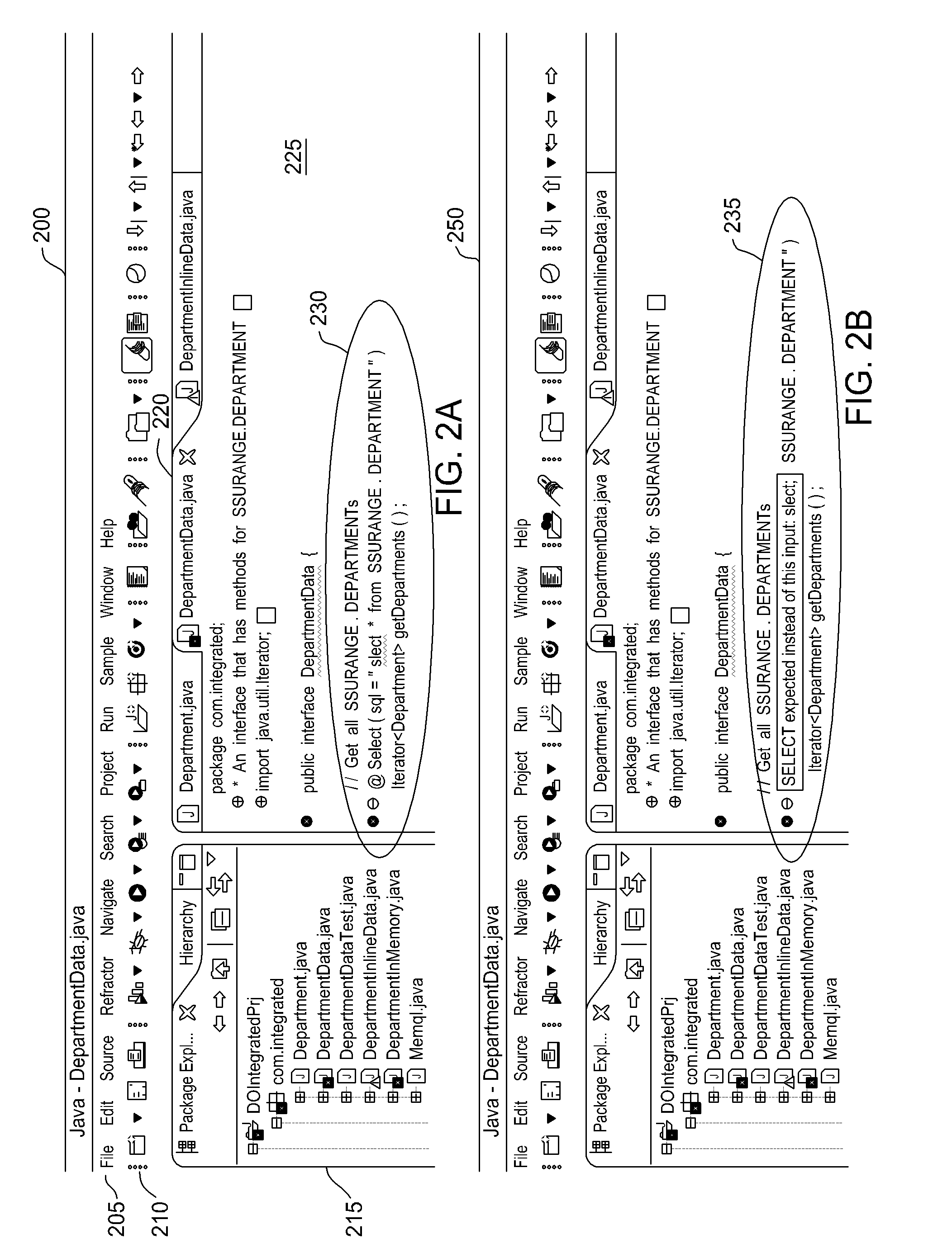 Processing database queries embedded in application source code from within integrated development environment tool