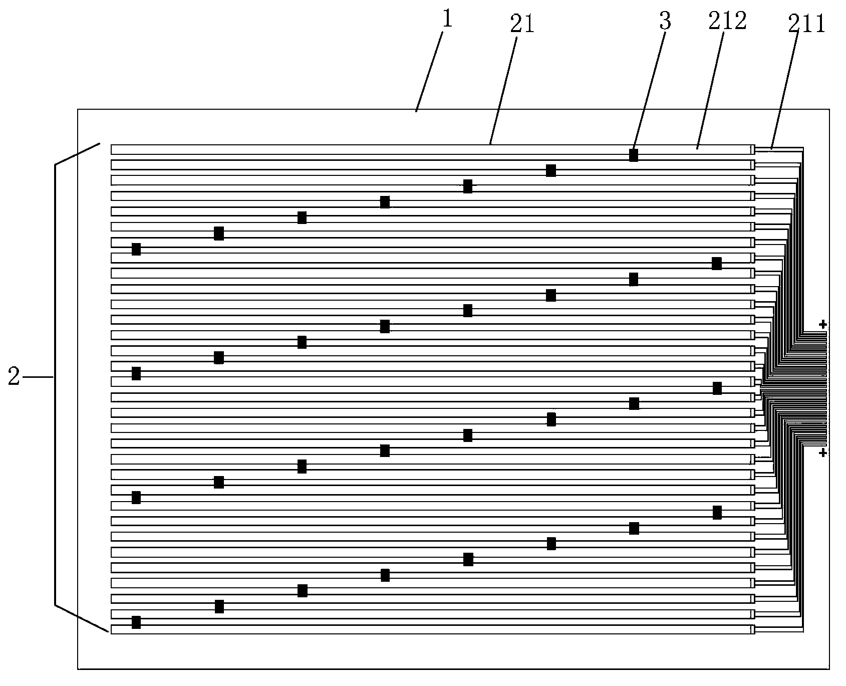 Touch screen pressure and position sensing method, touch screen pressure and position sensing element, and electronic touch device