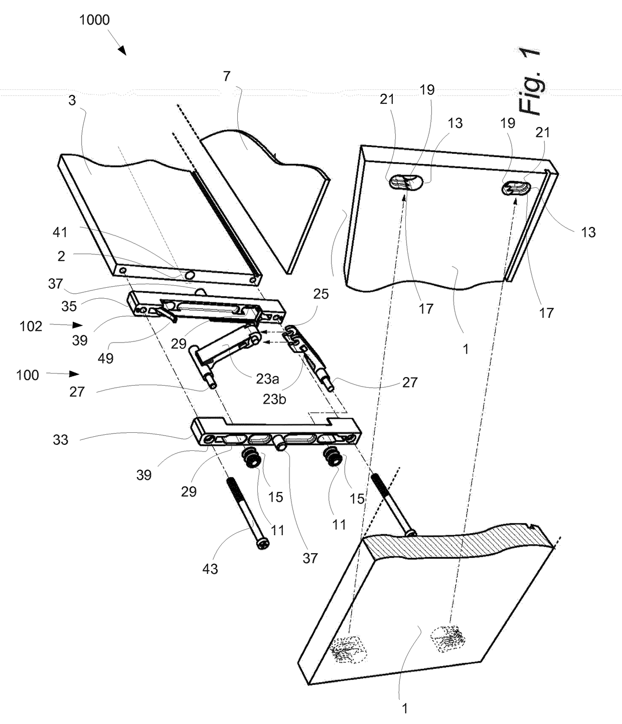 Fastening device for a furniture panel