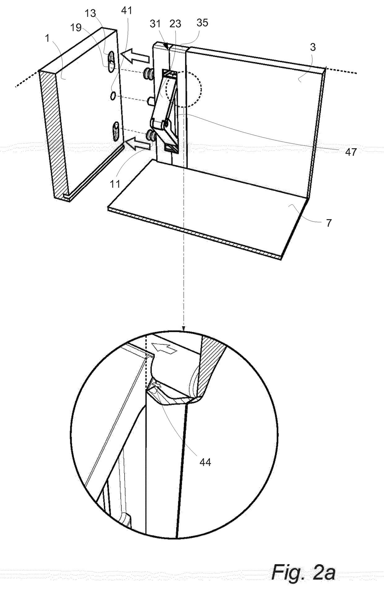 Fastening device for a furniture panel