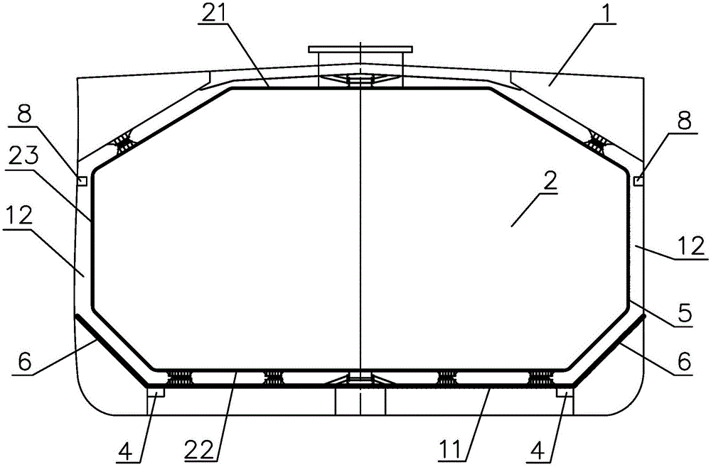 Containment system for type B independent liquid cargo tank