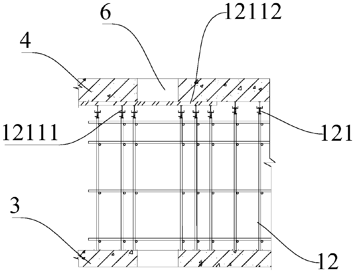 Reinforcing structure and method suitable for basement top plate of construction elevator