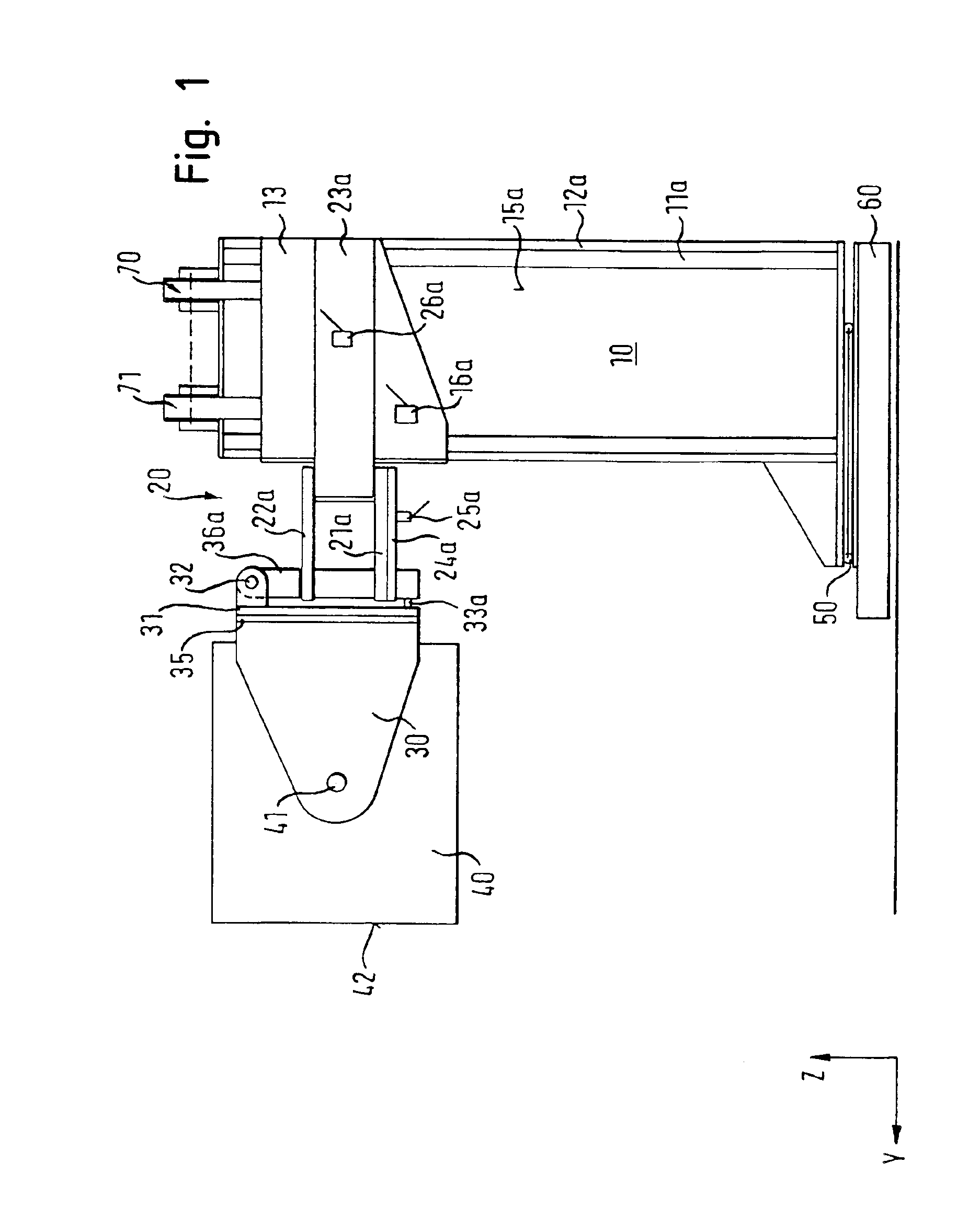 Handling device, especially for positioning a test head on a testing device