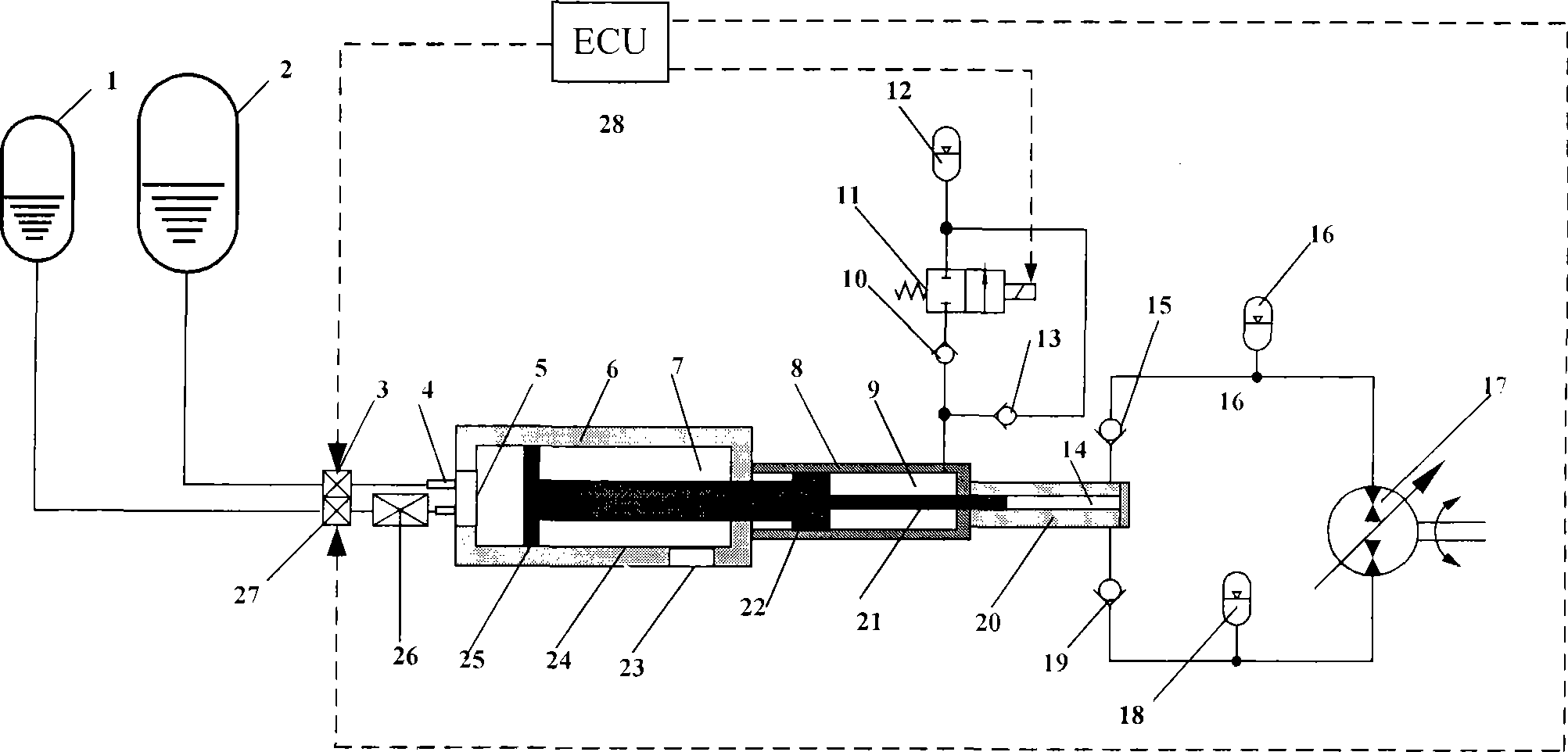 Double-group element single-piston type hydraulic free piston engine