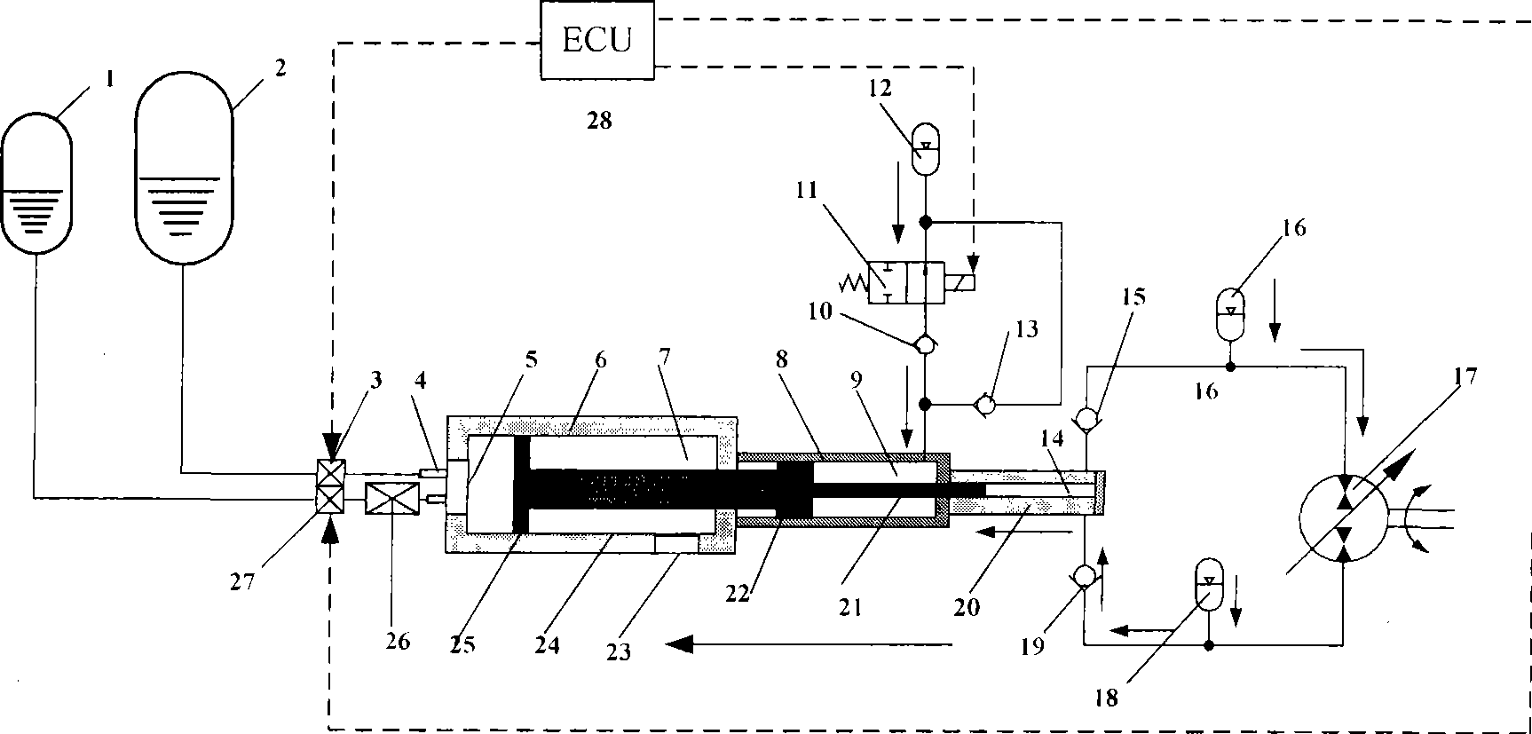 Double-group element single-piston type hydraulic free piston engine