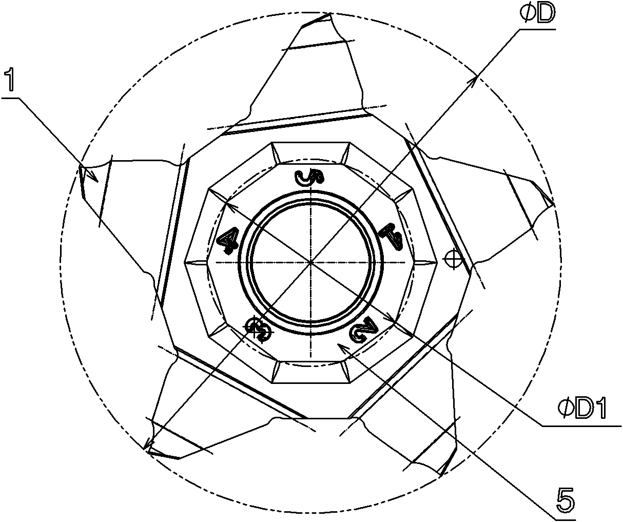 Vertical loading and clamping five-edge cutoff blade for rough machining