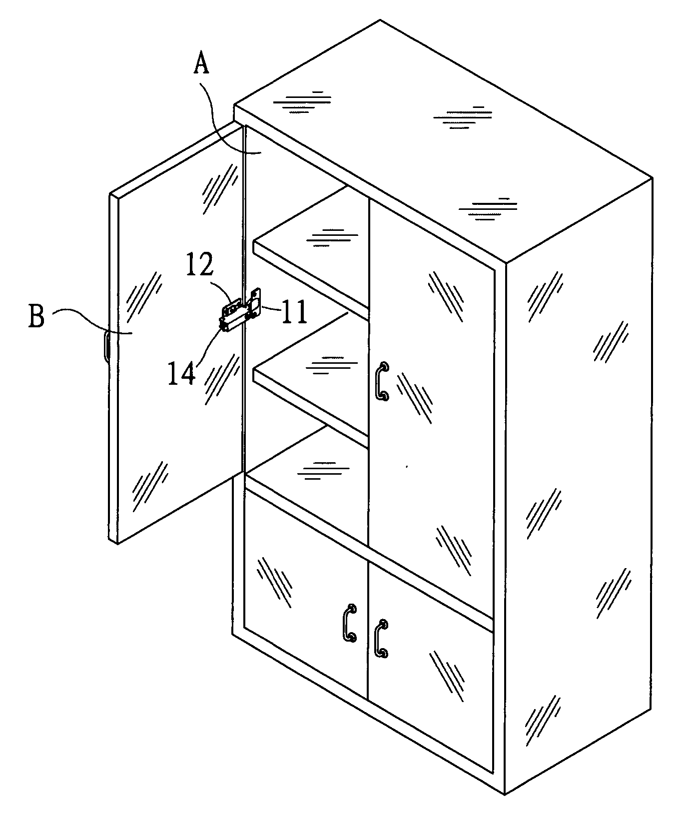 Continuous buffer cabinet hinge structure