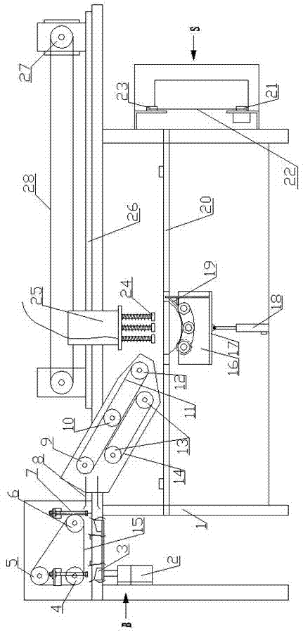 Transmission device for threading machine of handle of paper box