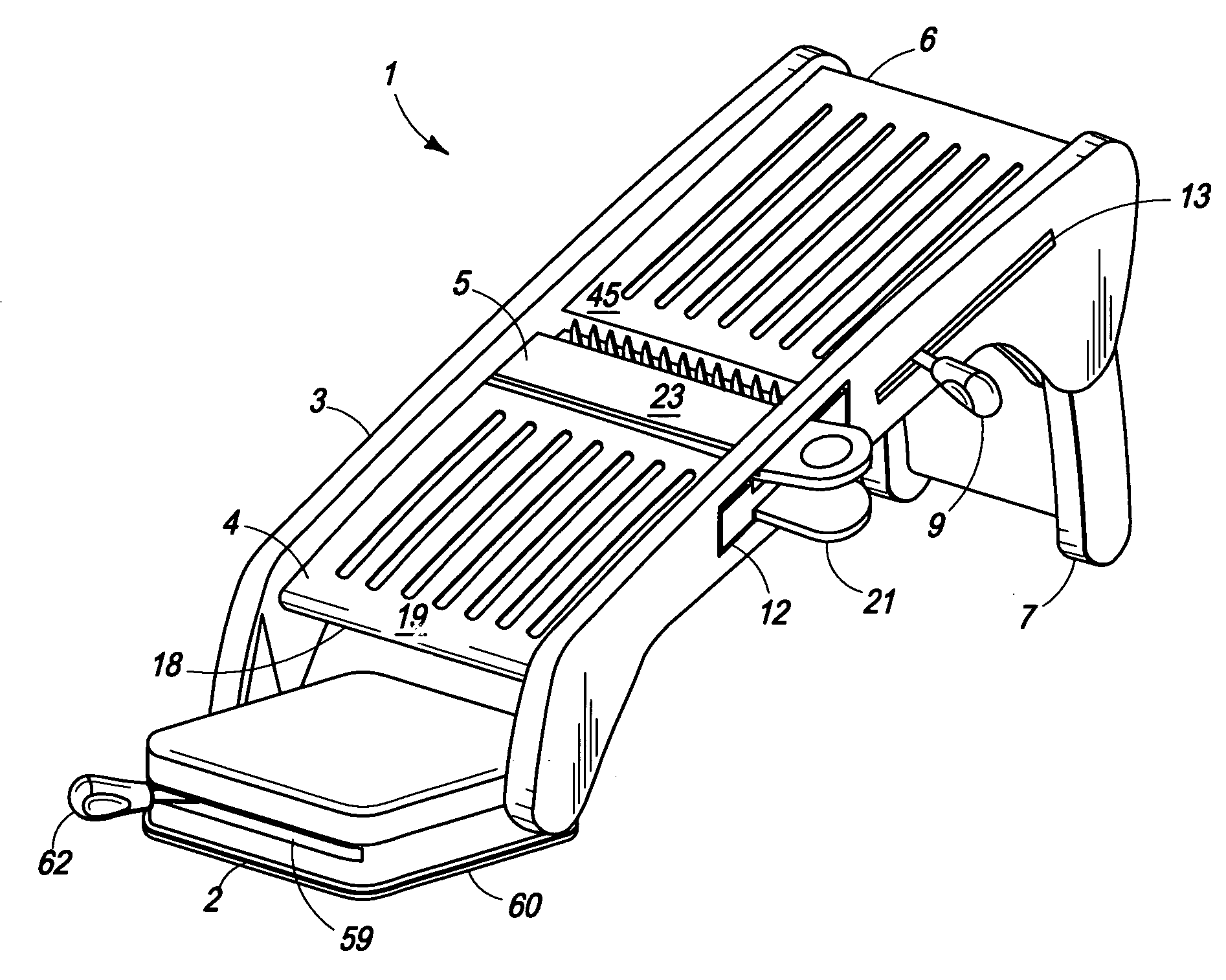 Food slicer with suction device and adjustable cutting surface