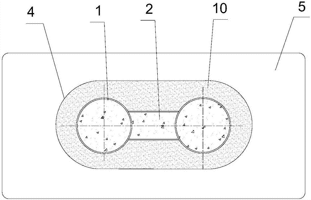 Composite pier with dumbbell-shaped concrete filled steel tubes, and structure and method for collection with cushion cap