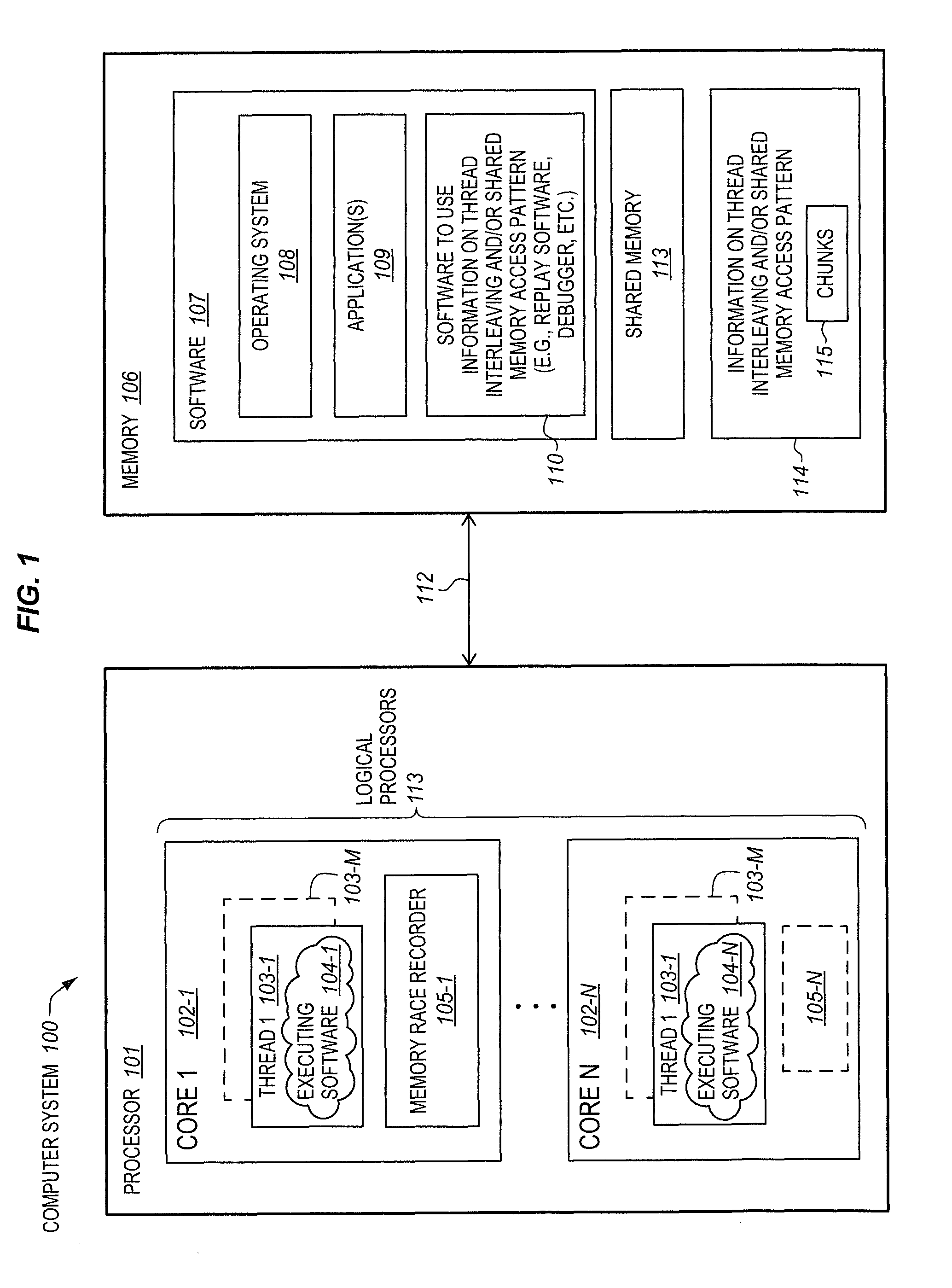 Processor with memory race recorder to record thread interleavings in multi-threaded software