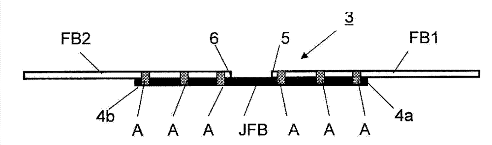 Fiber bundle with pieced part, process for producing same, and process for producing carbon fiber