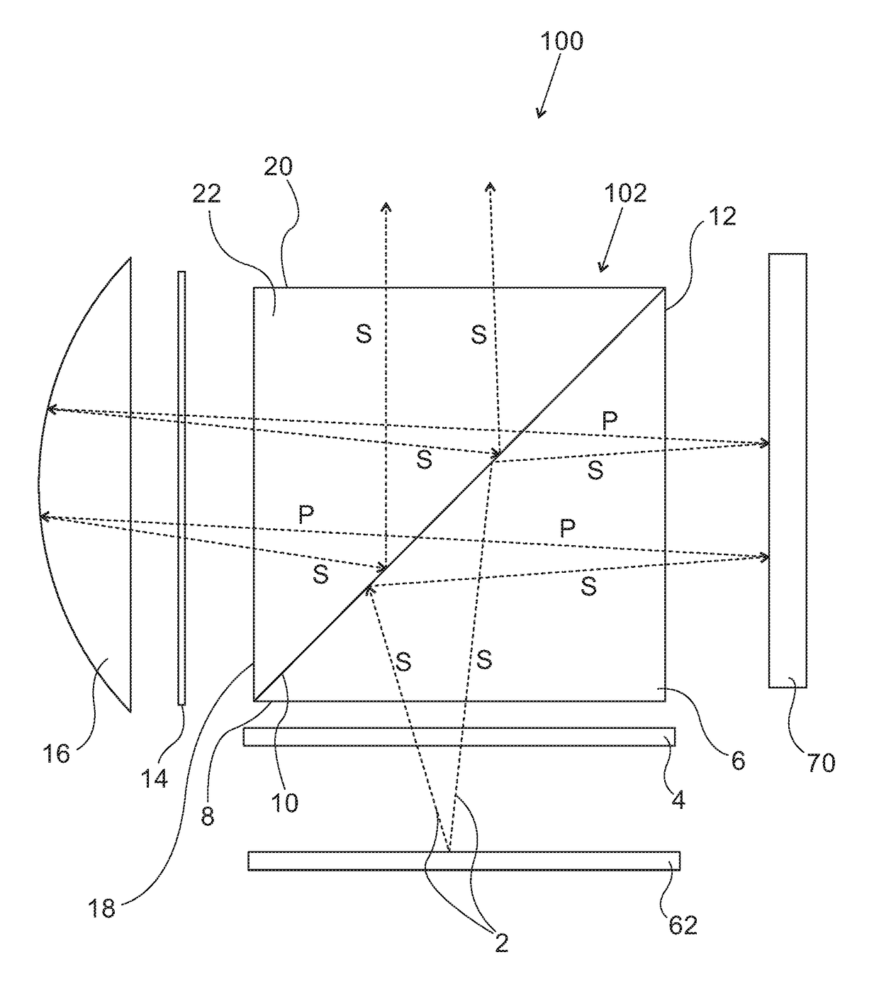 Optical system with compact collimating image projector