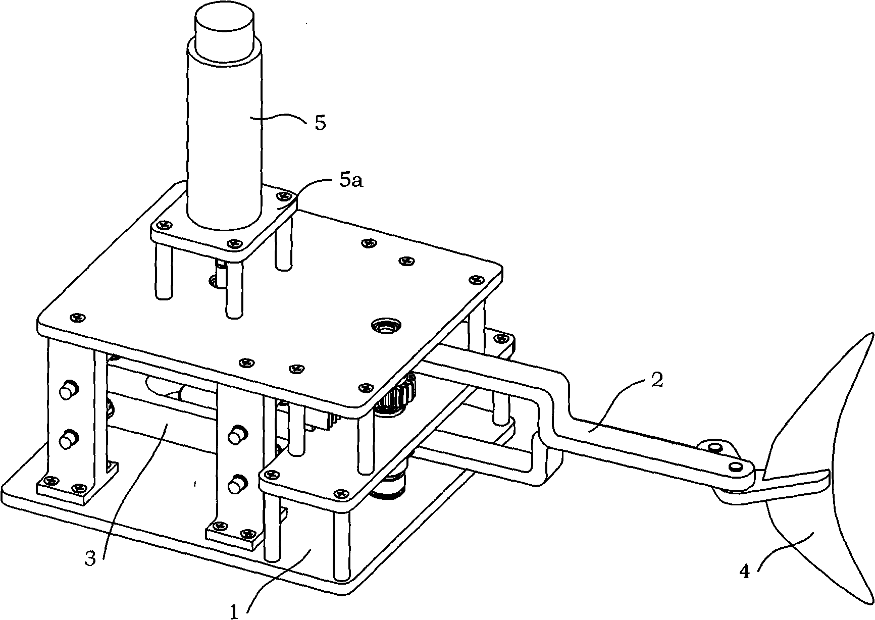 Double-cam single-degree-of-freedom machine fish flapping mechanism