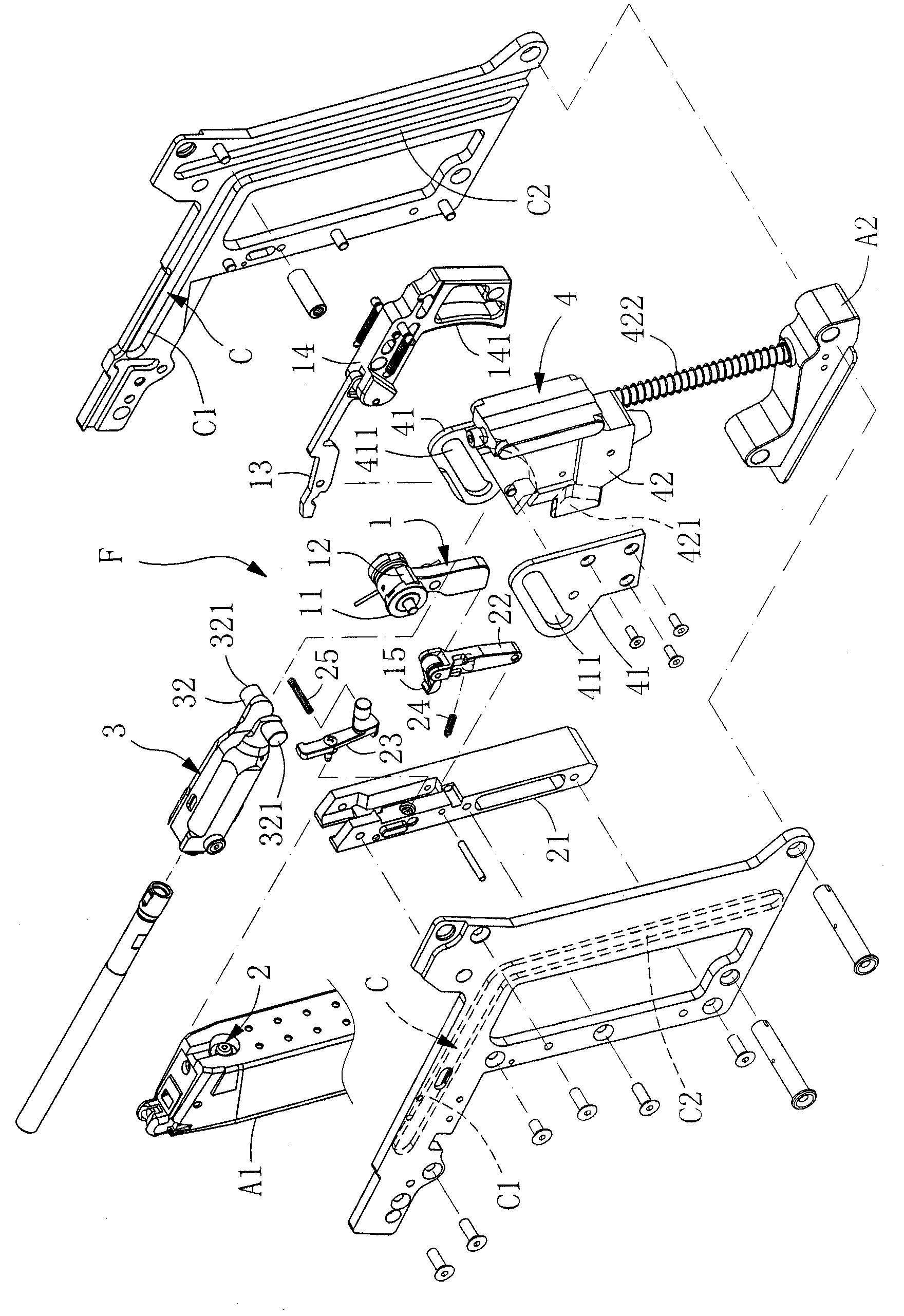 Percussion linkage unit of submachine gun toy