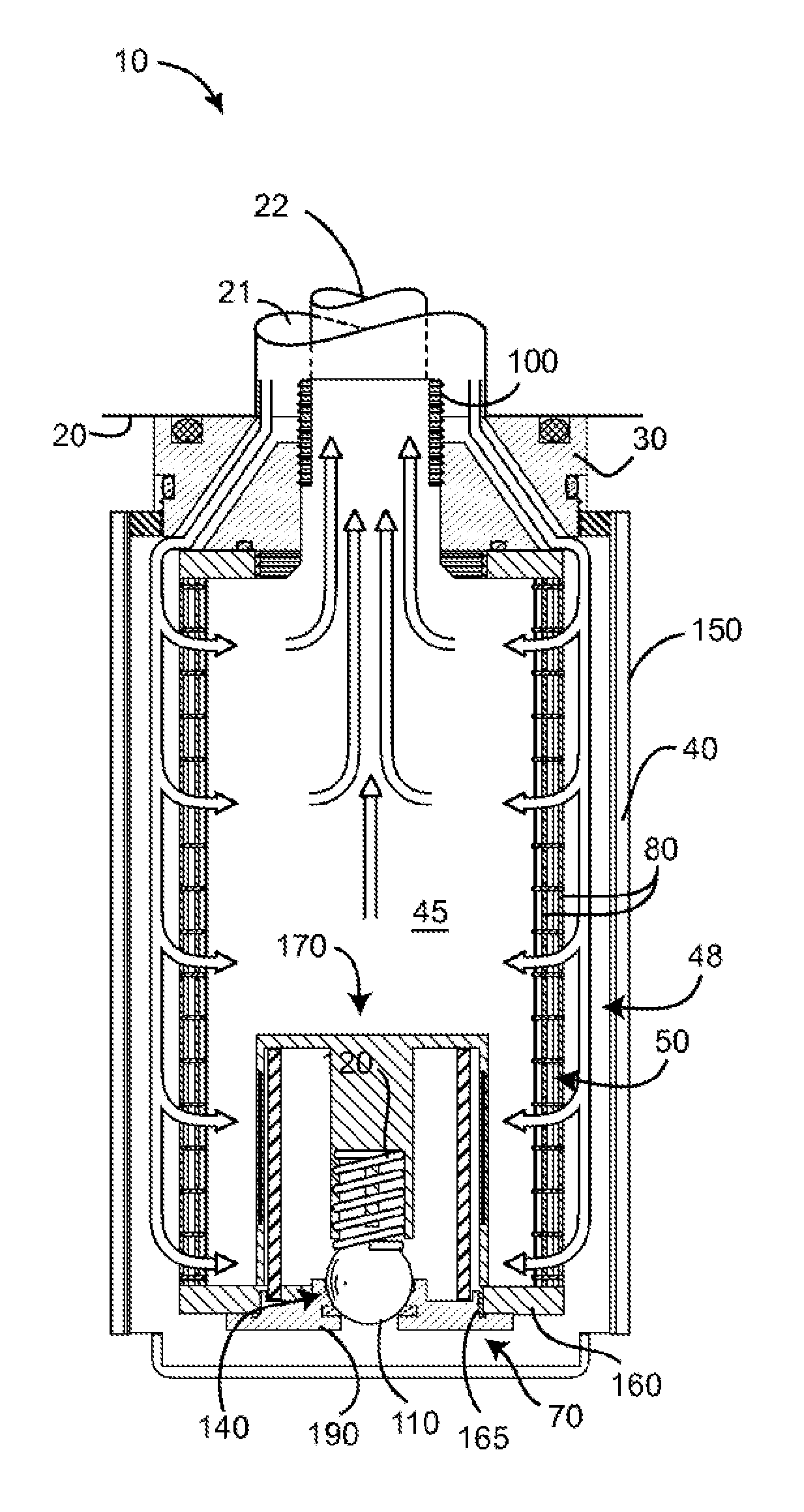 Method of filtering a liquid with a filter assembly having a primary and a secondary filter