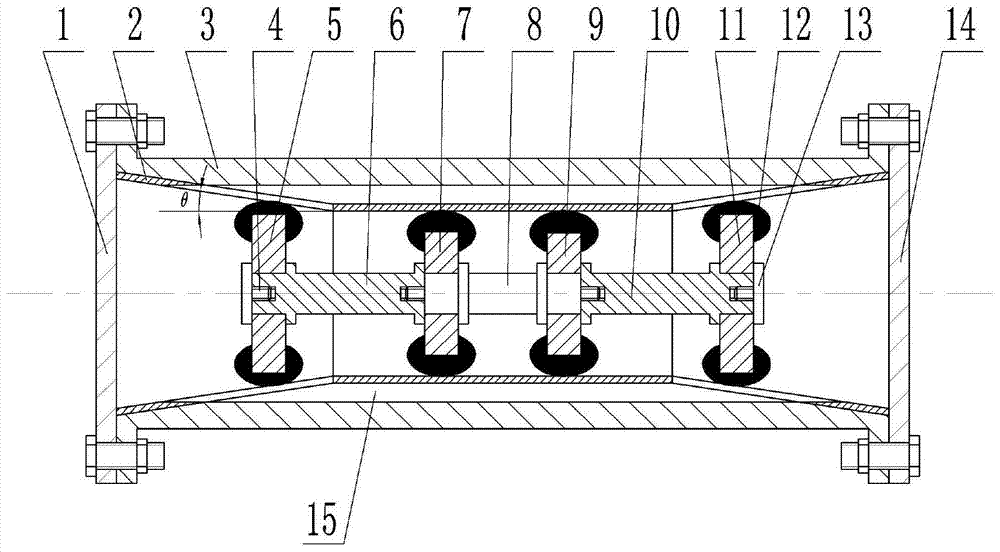 Inner taper angle magnetic liquid damping vibration absorber