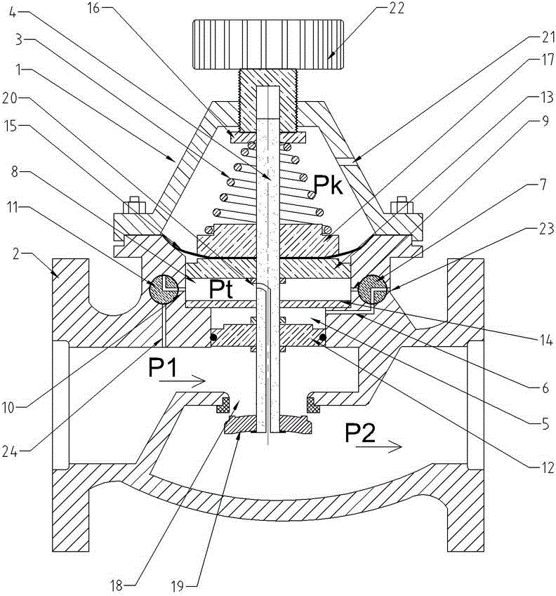 Feedback self-operated reducing valve of water-turbine generator set