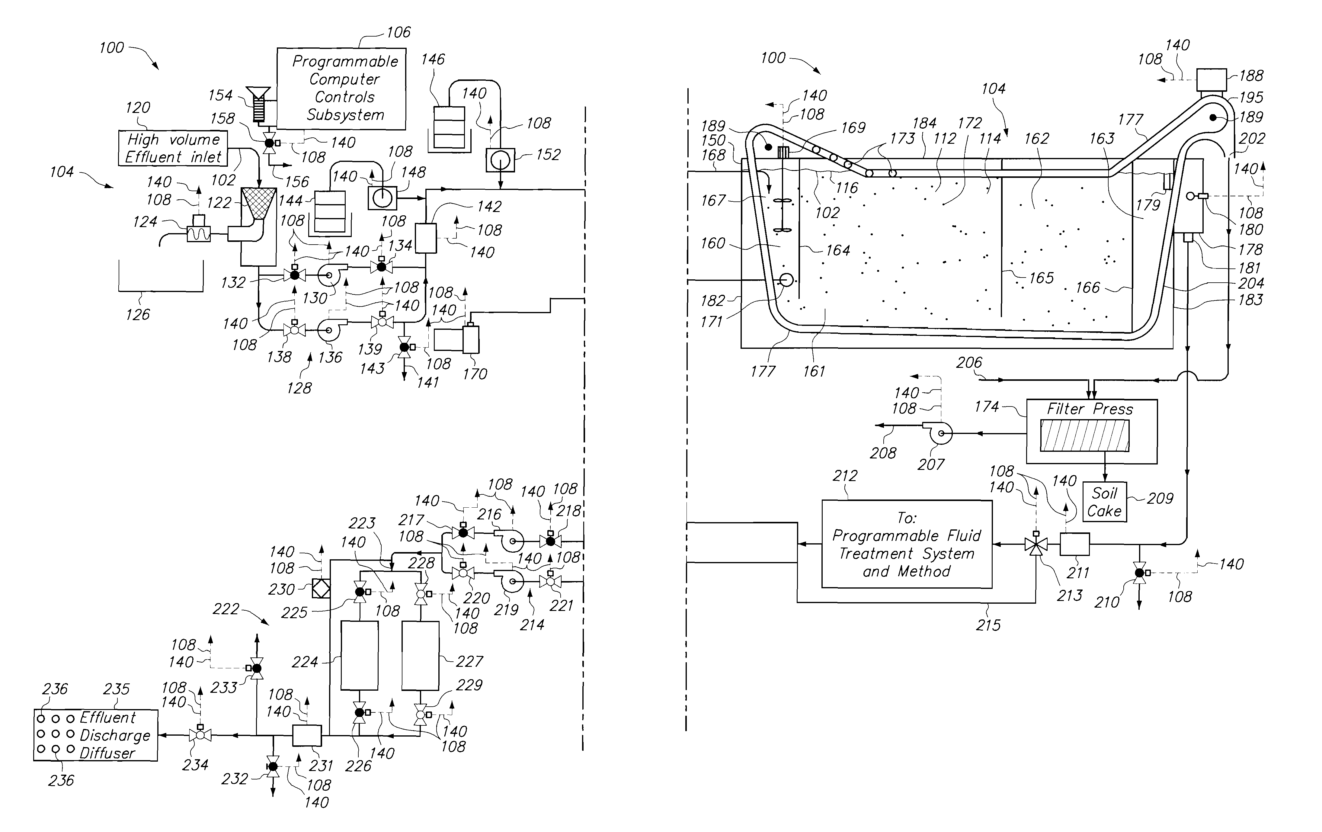 Construction de-watering high-volume, multi-separation system and method