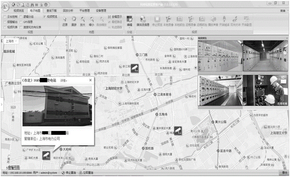 Video monitoring method based on map positioning of transformer station