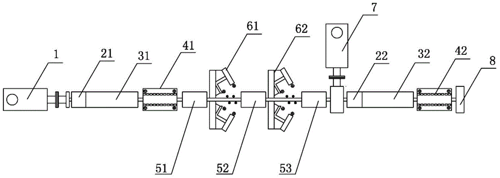 A production device for a thermoplastic wound reinforced plastic composite tube and a production method of the composite tube