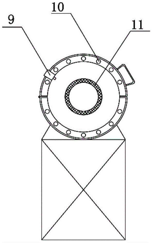 A production device for a thermoplastic wound reinforced plastic composite tube and a production method of the composite tube